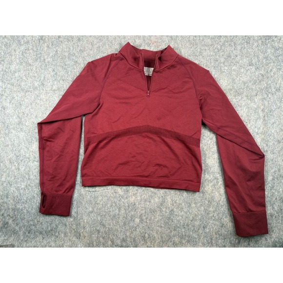 Victoria's Secret Tops - Victoria's Secret Pink Cropped Jacket Women's XL Red Thumb Hole Sleeves‎ 1/4 Zip
